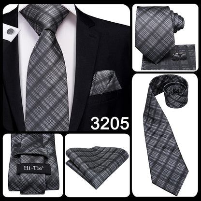 3 Piece Business Classic Blue Black Striped Solid Men's 3.4" Brand Necktie Pocket Square Cufflinks Wedding Party Silk Tie Set The Clothing Company Sydney