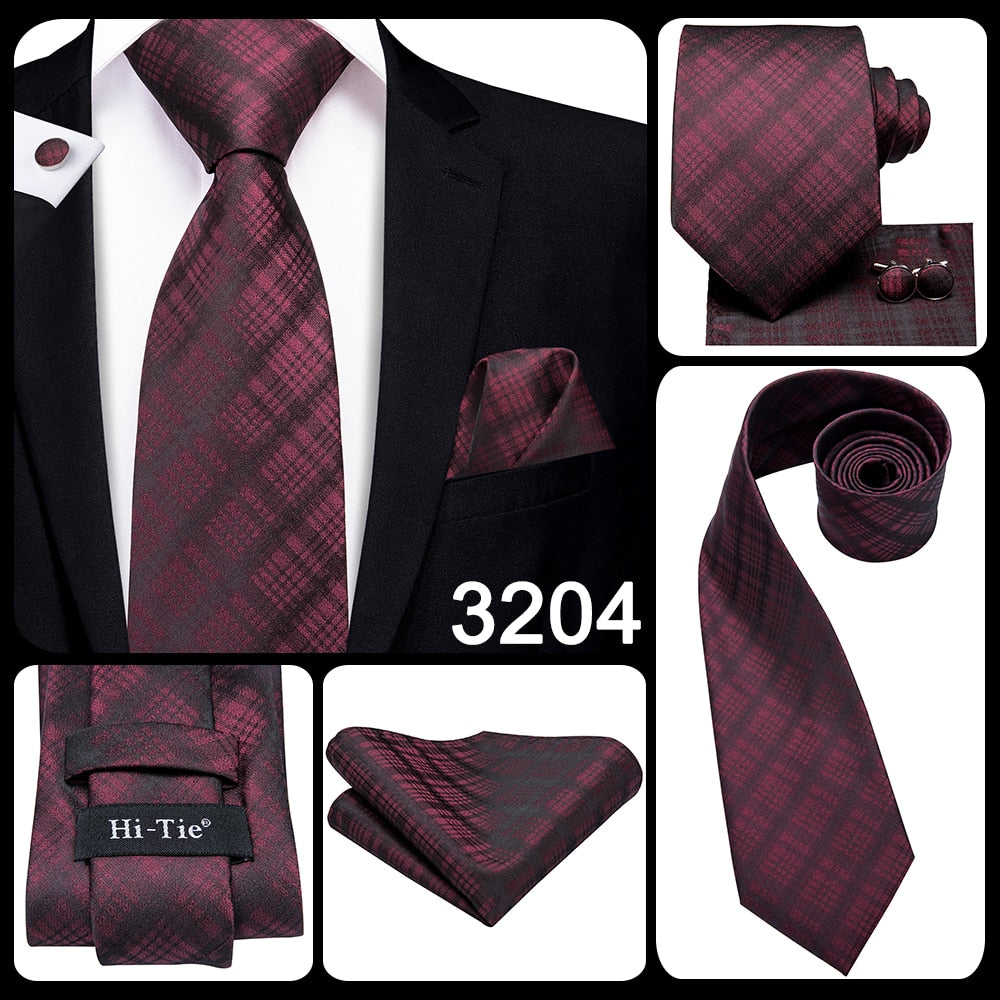 3 Piece Business Classic Blue Black Striped Solid Men's 3.4" Brand Necktie Pocket Square Cufflinks Wedding Party Silk Tie Set The Clothing Company Sydney