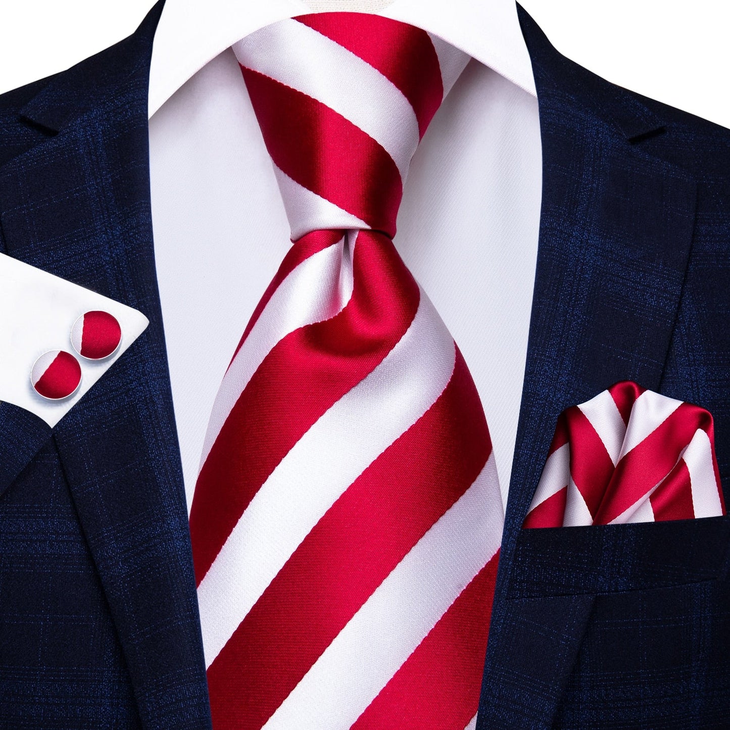 3 Piece Business Classic Blue Black Striped Solid Men's 3.4" Brand Necktie Pocket Square Cufflinks Wedding Party Silk Tie Set The Clothing Company Sydney