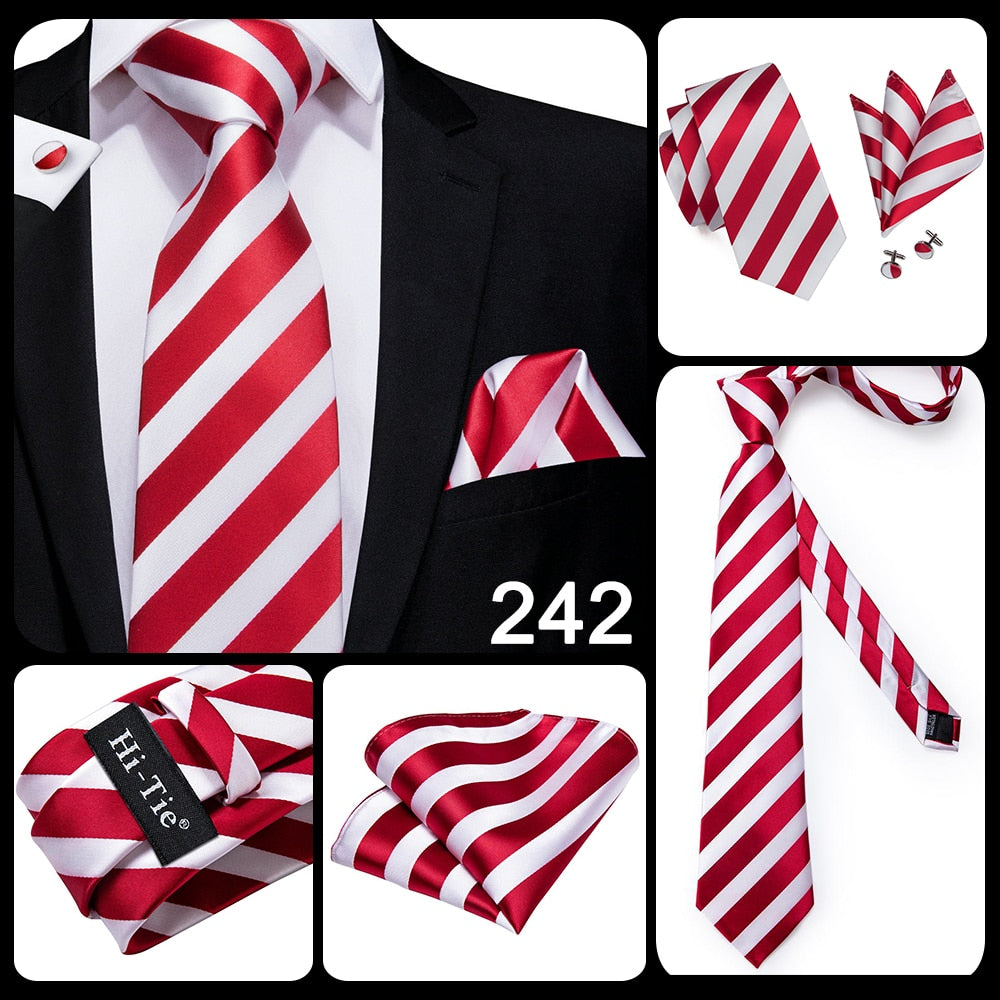 3 Piece Business Classic Blue Black Striped Solid Men's 3.4" Brand Necktie Pocket Square Cufflinks Wedding Party Silk Tie Set The Clothing Company Sydney
