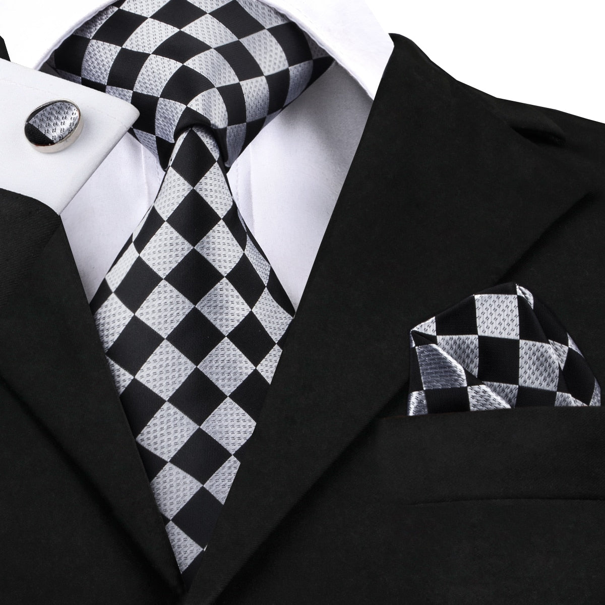 3 Piece Business Classic Blue Black Striped Solid Men's 3.4" Brand Necktie Pocket Square Cufflinks Wedding Party Silk Tie Set The Clothing Company Sydney