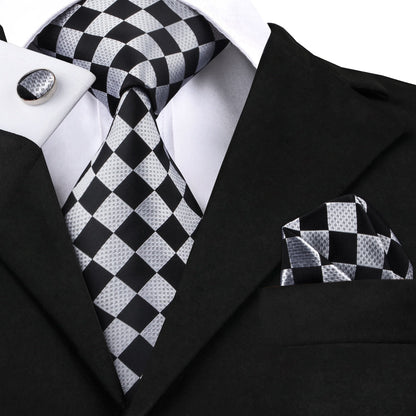 3 Piece Business Classic Blue Black Striped Solid Men's 3.4" Brand Necktie Pocket Square Cufflinks Wedding Party Silk Tie Set The Clothing Company Sydney