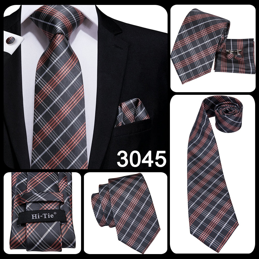 3 Piece Business Classic Blue Black Striped Solid Men's 3.4" Brand Necktie Pocket Square Cufflinks Wedding Party Silk Tie Set The Clothing Company Sydney