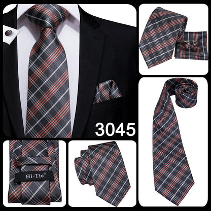 3 Piece Business Classic Blue Black Striped Solid Men's 3.4" Brand Necktie Pocket Square Cufflinks Wedding Party Silk Tie Set The Clothing Company Sydney