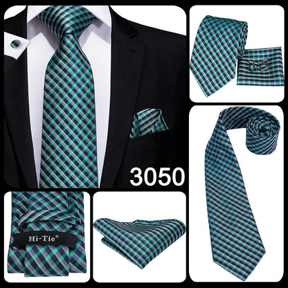 3 Piece Business Classic Blue Black Striped Solid Men's 3.4" Brand Necktie Pocket Square Cufflinks Wedding Party Silk Tie Set The Clothing Company Sydney
