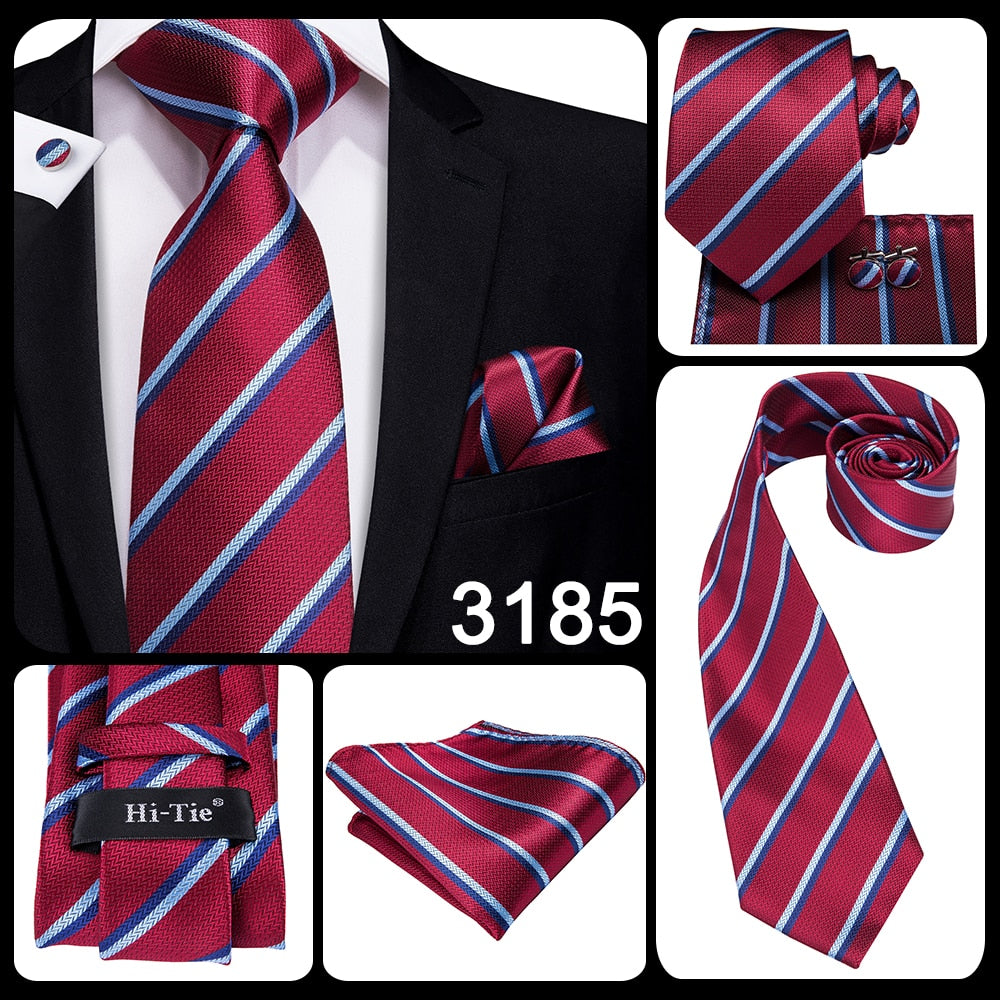 3 Piece Business Classic Blue Black Striped Solid Men's 3.4" Brand Necktie Pocket Square Cufflinks Wedding Party Silk Tie Set The Clothing Company Sydney