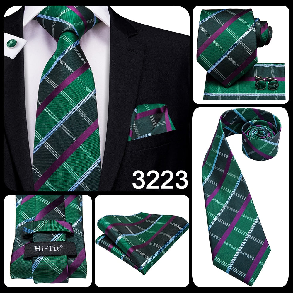 3 Piece Business Classic Blue Black Striped Solid Men's 3.4" Brand Necktie Pocket Square Cufflinks Wedding Party Silk Tie Set The Clothing Company Sydney