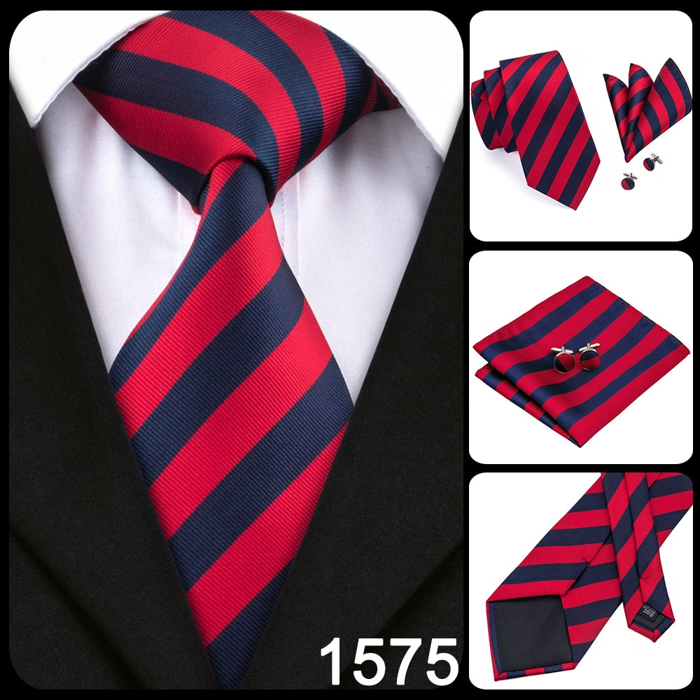 3 Piece Business Classic Blue Black Striped Solid Men's 3.4" Brand Necktie Pocket Square Cufflinks Wedding Party Silk Tie Set The Clothing Company Sydney