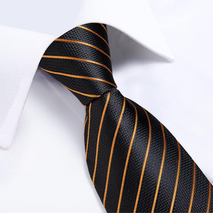 3 Piece Designer Mens Wedding Tie Gold Black Striped Silk Neck Ties Hanky Cufflinks Set The Clothing Company Sydney