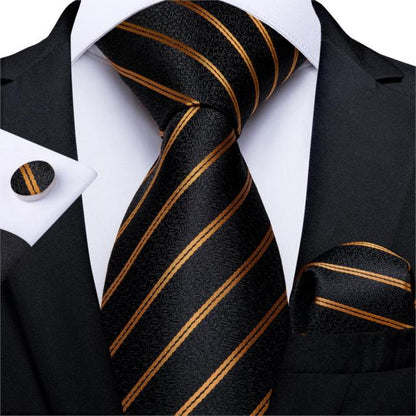 3 Piece Designer Mens Wedding Tie Gold Black Striped Silk Neck Ties Hanky Cufflinks Set The Clothing Company Sydney