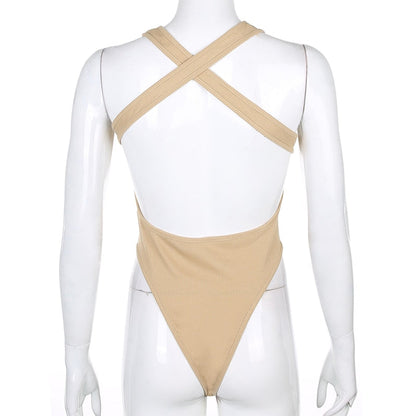 Backless Cross Tank Ribbed Knitted Solid Basic Body Fashion Sleeveless Bodysuits The Clothing Company Sydney