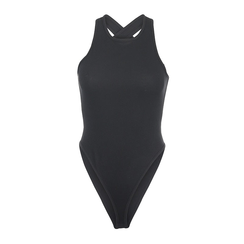 Backless Cross Tank Ribbed Knitted Solid Basic Body Fashion Sleeveless Bodysuits The Clothing Company Sydney