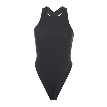 Backless Cross Tank Ribbed Knitted Solid Basic Body Fashion Sleeveless Bodysuits The Clothing Company Sydney