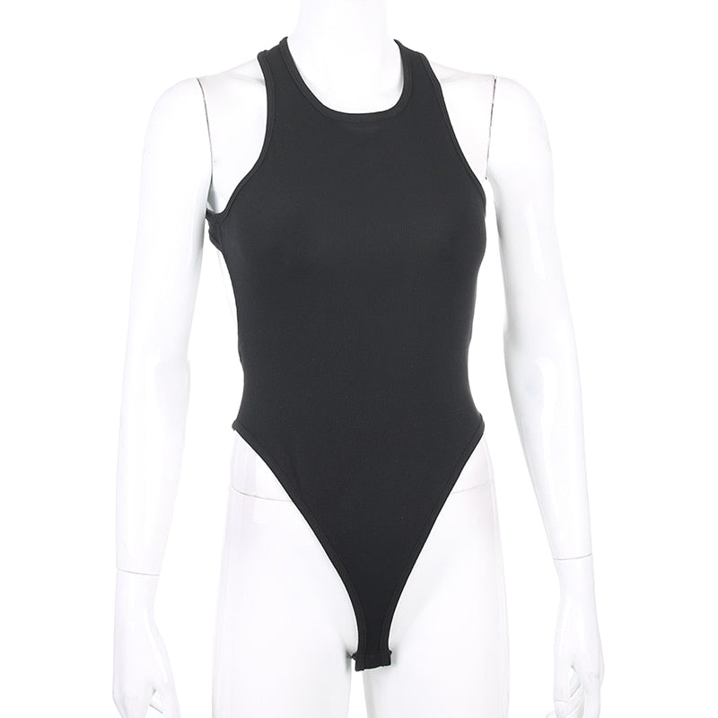 Backless Cross Tank Ribbed Knitted Solid Basic Body Fashion Sleeveless Bodysuits The Clothing Company Sydney