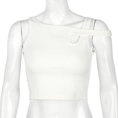 Sleeveless Summer White Tank Top Bandage Hollow Out Ribbed Crop Tops Tees Fashion Fitness Mini Vest Top The Clothing Company Sydney