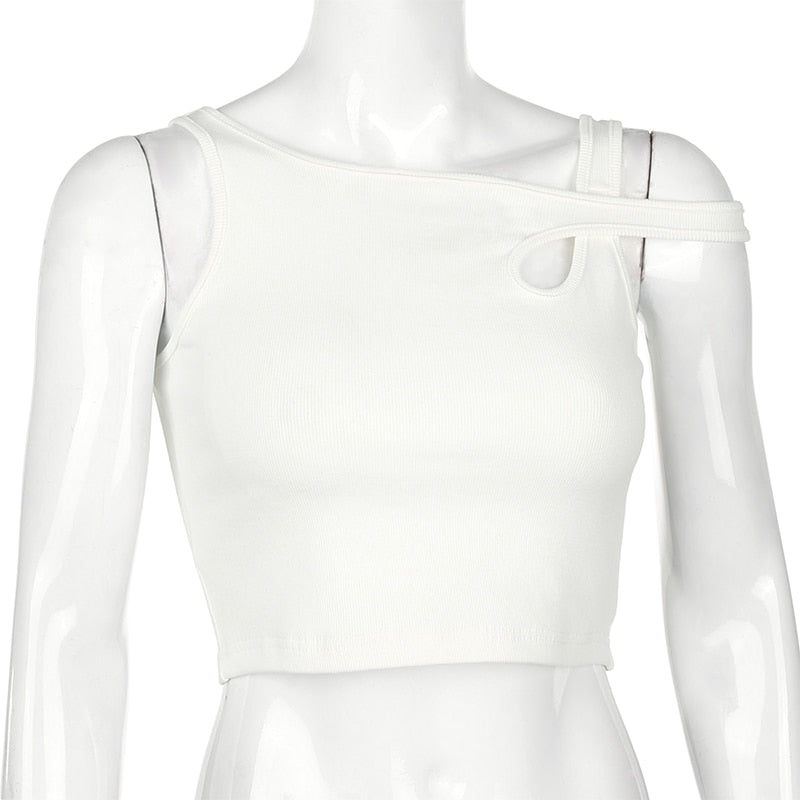 Sleeveless Summer White Tank Top Bandage Hollow Out Ribbed Crop Tops Tees Fashion Fitness Mini Vest Top The Clothing Company Sydney