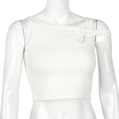 Sleeveless Summer White Tank Top Bandage Hollow Out Ribbed Crop Tops Tees Fashion Fitness Mini Vest Top The Clothing Company Sydney