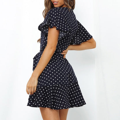Summer Boho Print Women Sexy V Neck Holiday Beach A Line Short Sleeve Ruffles Bandage Mini Dress The Clothing Company Sydney