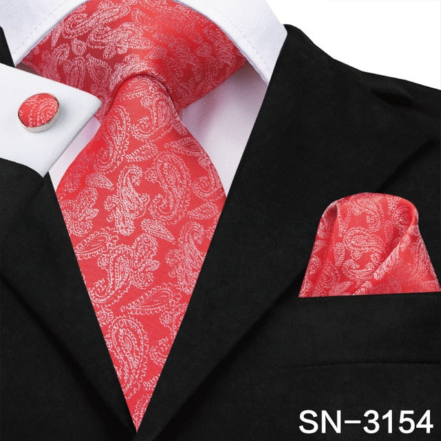 3 Piece 8.5cm Silk Men Floral Red Blue Neckties Classic Party Wedding Pocket Square Cufflinks Luxury Tie Set The Clothing Company Sydney