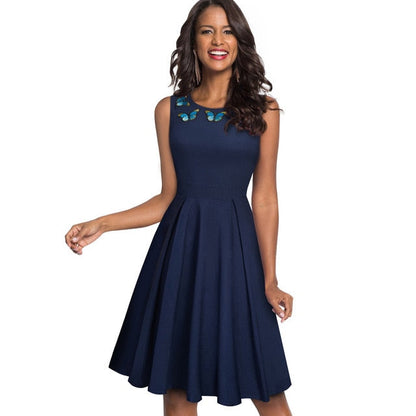Elegant Embroidery Butterfly Sleeveless A-Line Business Party Women Flare Dress The Clothing Company Sydney