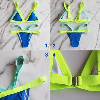 2 Piece Patchwork Swimsuit Brazilian Solid Swimwear Thong Beachwear High Cut Bathing Suit Swimwear Bikini Set The Clothing Company Sydney