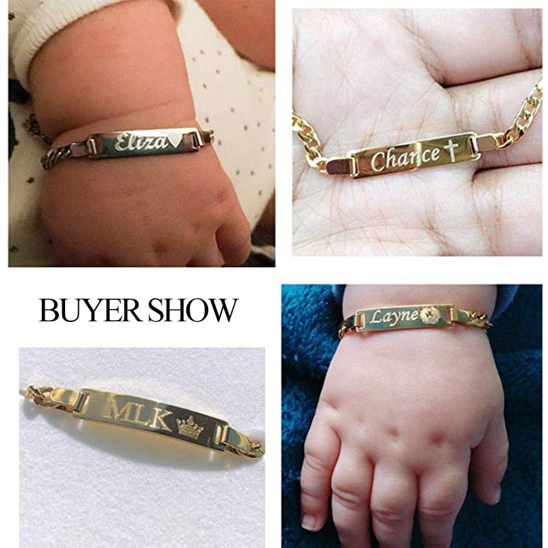 Personalized Custom Baby Name Bracelet Gold Tone Solid Stainless Steel Adjustable Bracelet The Clothing Company Sydney