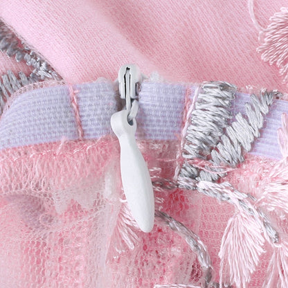 Square Neck Pink Mesh Embroidery Transparent Cropped Bustier Top Summer Shirt Puff Sleeve Blouse The Clothing Company Sydney