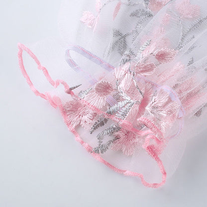 Square Neck Pink Mesh Embroidery Transparent Cropped Bustier Top Summer Shirt Puff Sleeve Blouse The Clothing Company Sydney