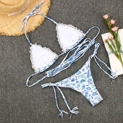 2 Piece Micro print swimsuit female triangle swimwear women bathers Tie up bathing suit Beachwear Bikini Set The Clothing Company Sydney