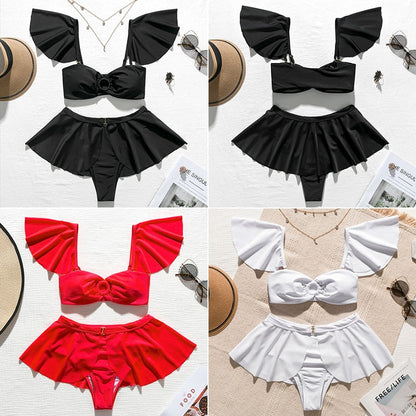 2 Piece High waist Ruffle swimsuit female swimwear women Off shoulder retro bathing suit with skirt Bikini Set The Clothing Company Sydney