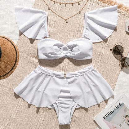 2 Piece High waist Ruffle swimsuit female swimwear women Off shoulder retro bathing suit with skirt Bikini Set The Clothing Company Sydney