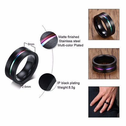 8mm Black Ring for Men Women Groove Stainless Steel Wedding Bands Trendy Fraternal Rings Casual Jewellery The Clothing Company Sydney