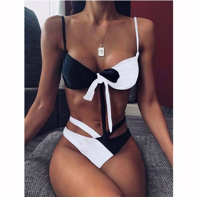 2 Piece High Waist Swimsuit Swimwear One Shoulder Thong Brazilian Bikini set The Clothing Company Sydney