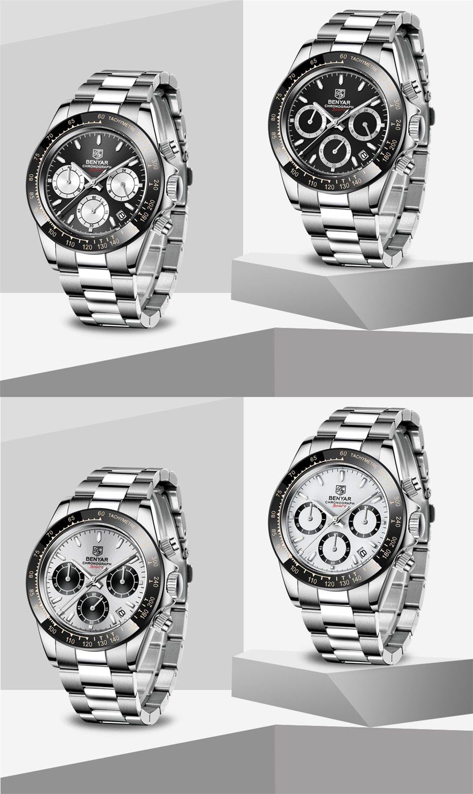 Benyar Men's Luxury Brand Chronograph Sport Waterproof Stainless Steel Quartz Watch The Clothing Company Sydney
