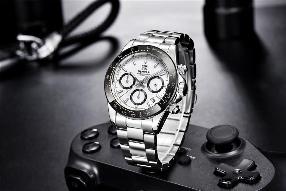 Benyar Men's Luxury Brand Chronograph Sport Waterproof Stainless Steel Quartz Watch The Clothing Company Sydney
