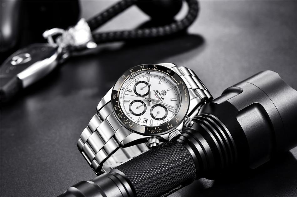 Benyar Men's Luxury Brand Chronograph Sport Waterproof Stainless Steel Quartz Watch The Clothing Company Sydney