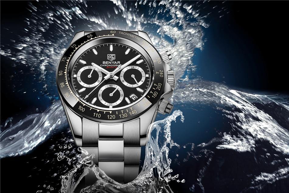 Benyar Men's Luxury Brand Chronograph Sport Waterproof Stainless Steel Quartz Watch The Clothing Company Sydney