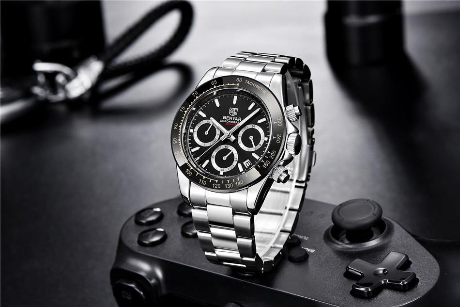 Benyar Men's Luxury Brand Chronograph Sport Waterproof Stainless Steel Quartz Watch The Clothing Company Sydney