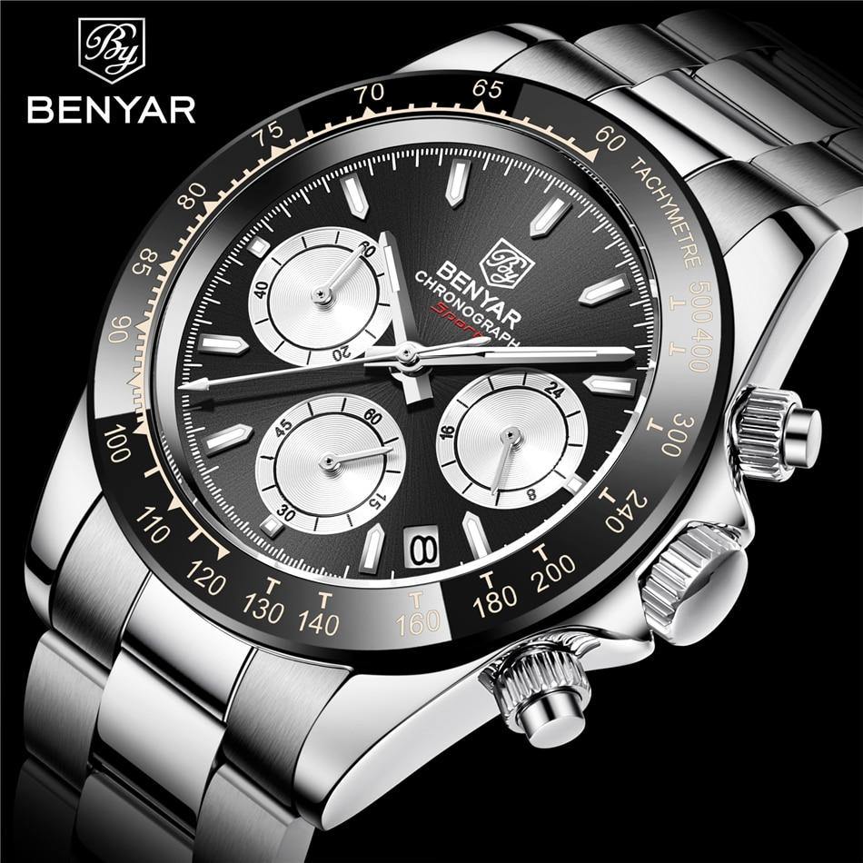 Benyar Men's Luxury Brand Chronograph Sport Waterproof Stainless Steel Quartz Watch The Clothing Company Sydney
