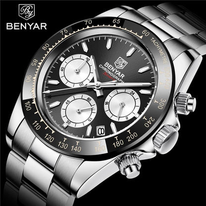 Benyar Men's Luxury Brand Chronograph Sport Waterproof Stainless Steel Quartz Watch The Clothing Company Sydney