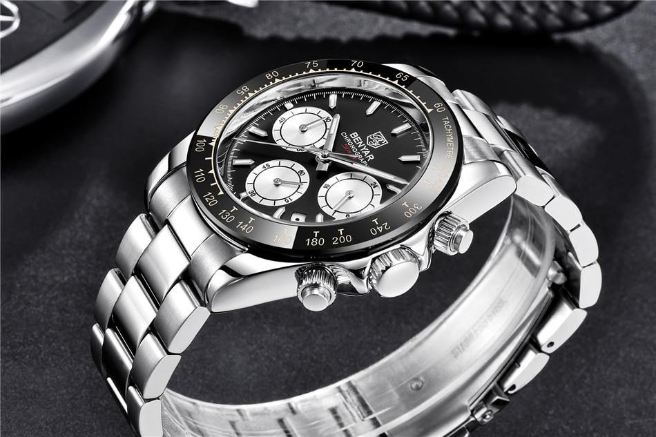 Benyar Men's Luxury Brand Chronograph Sport Waterproof Stainless Steel Quartz Watch The Clothing Company Sydney