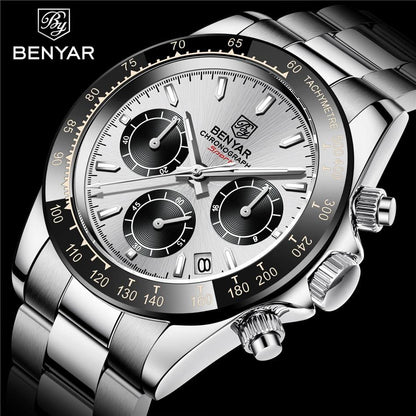 Benyar Men's Luxury Brand Chronograph Sport Waterproof Stainless Steel Quartz Watch The Clothing Company Sydney