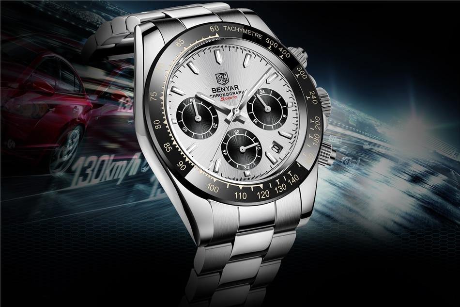 Benyar Men's Luxury Brand Chronograph Sport Waterproof Stainless Steel Quartz Watch The Clothing Company Sydney