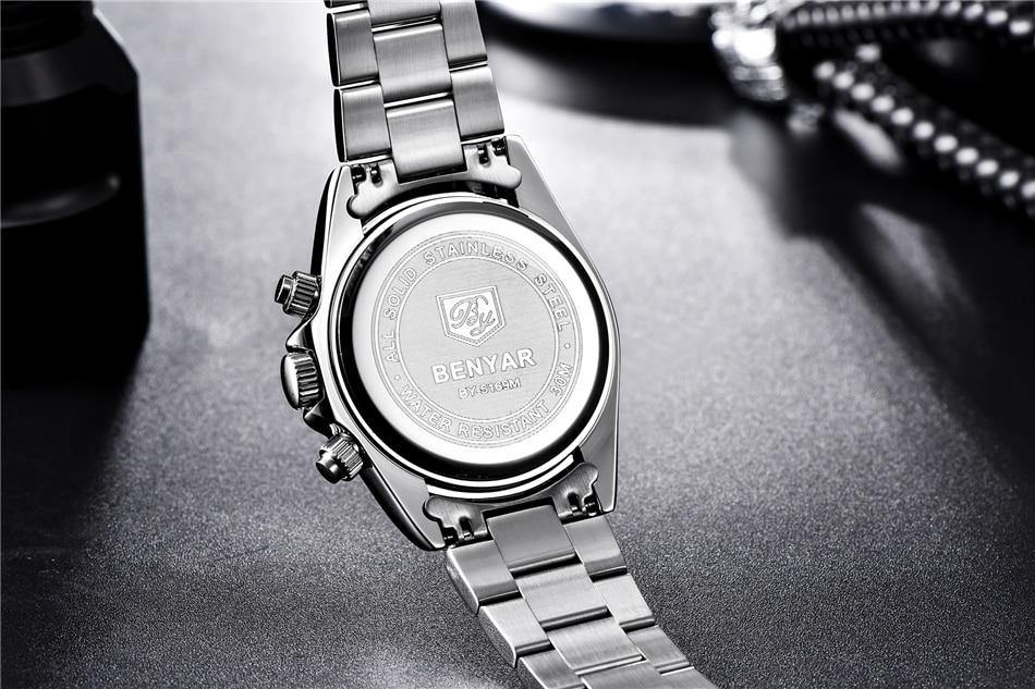 Benyar Men's Luxury Brand Chronograph Sport Waterproof Stainless Steel Quartz Watch The Clothing Company Sydney