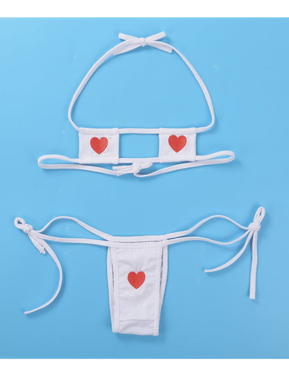 Summer Striped Heart Embroidered Cosplay Mini Bikini Lingerie Set Self Tie Square Bra Top with Briefs The Clothing Company Sydney