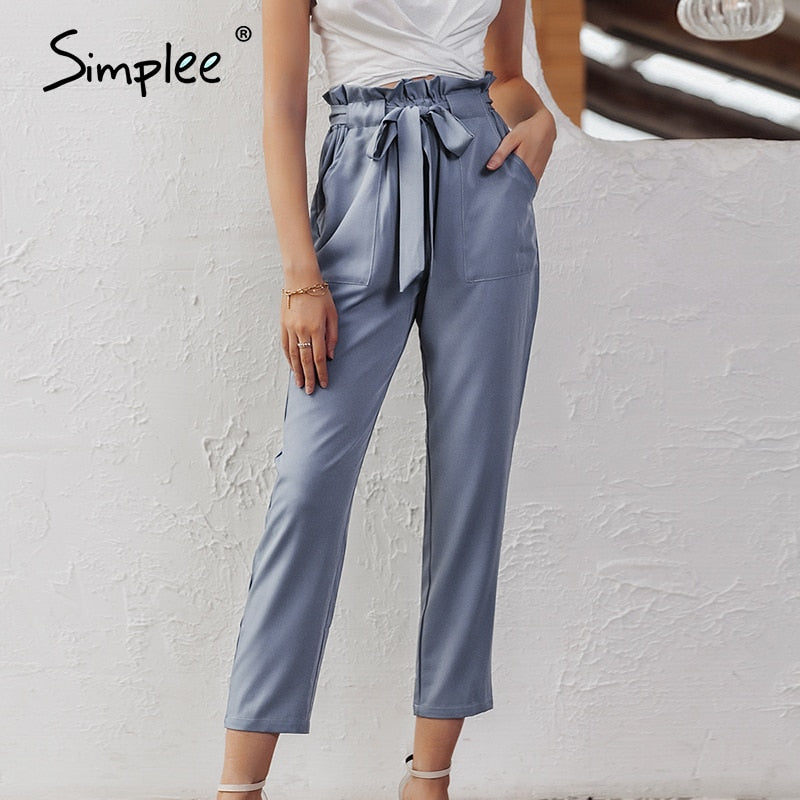 Chiffon khaki harem ladies summer casual Streetwear sash black elastic high waist pants The Clothing Company Sydney