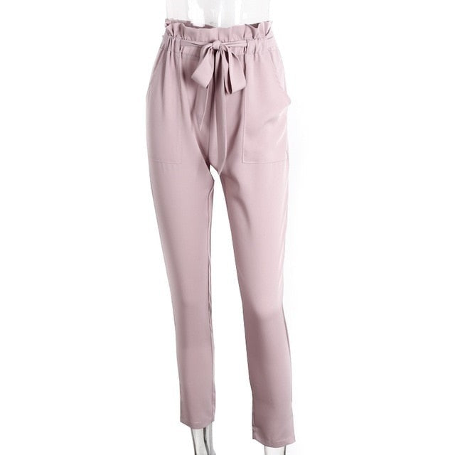 Chiffon khaki harem ladies summer casual Streetwear sash black elastic high waist pants The Clothing Company Sydney