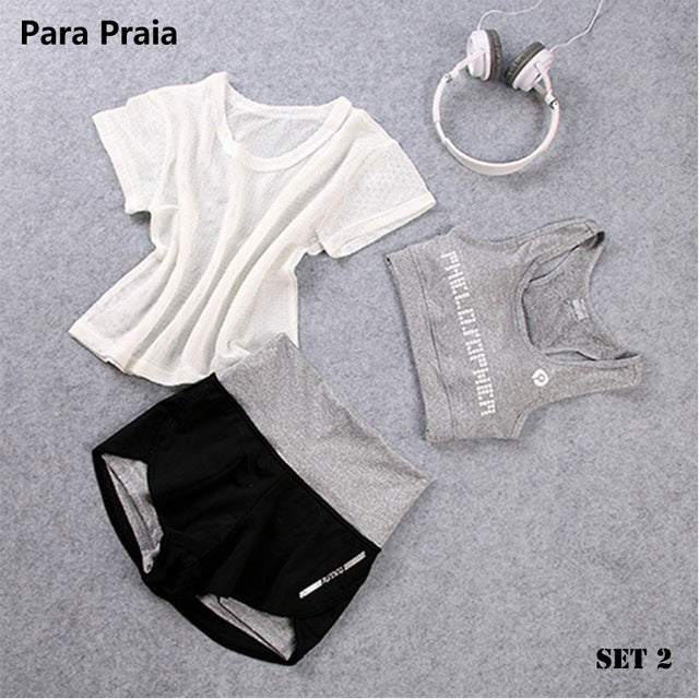 3 Piece High Waist Three Piece Yoga Set Sportswear for Women Sports Bra Fitness Clothing Women Sports Shorts Gym Workout Crop Top Women The Clothing Company Sydney