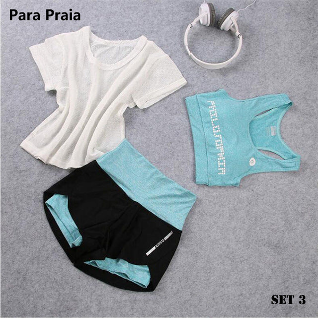 3 Piece High Waist Three Piece Yoga Set Sportswear for Women Sports Bra Fitness Clothing Women Sports Shorts Gym Workout Crop Top Women The Clothing Company Sydney