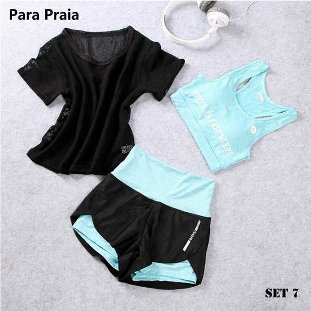 3 Piece High Waist Three Piece Yoga Set Sportswear for Women Sports Bra Fitness Clothing Women Sports Shorts Gym Workout Crop Top Women The Clothing Company Sydney